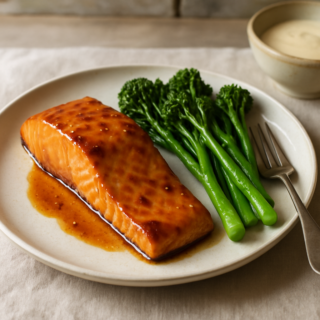Baked Salmon with Miso Glaze and Tenderstem Broccoli