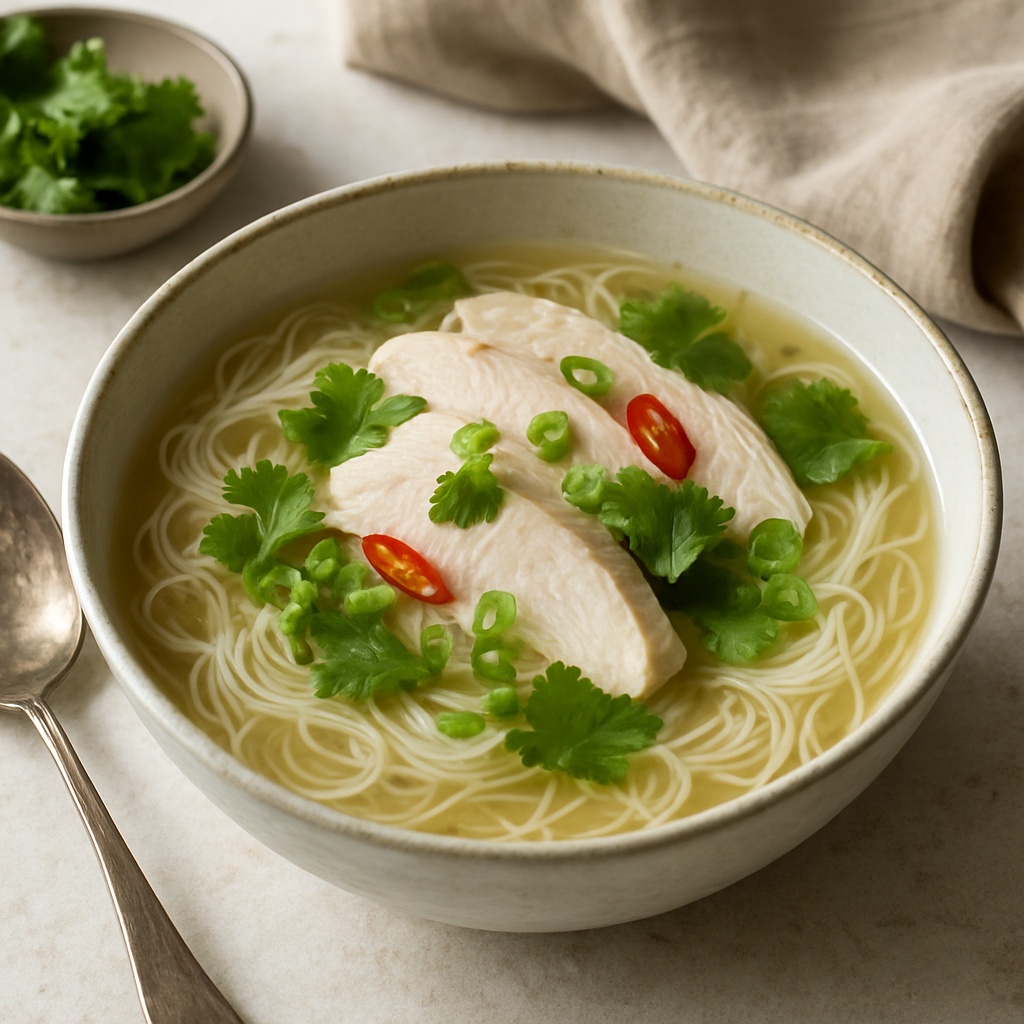 Coconut Poached Chicken with Vermicelli Noodles and Fragrant Broth