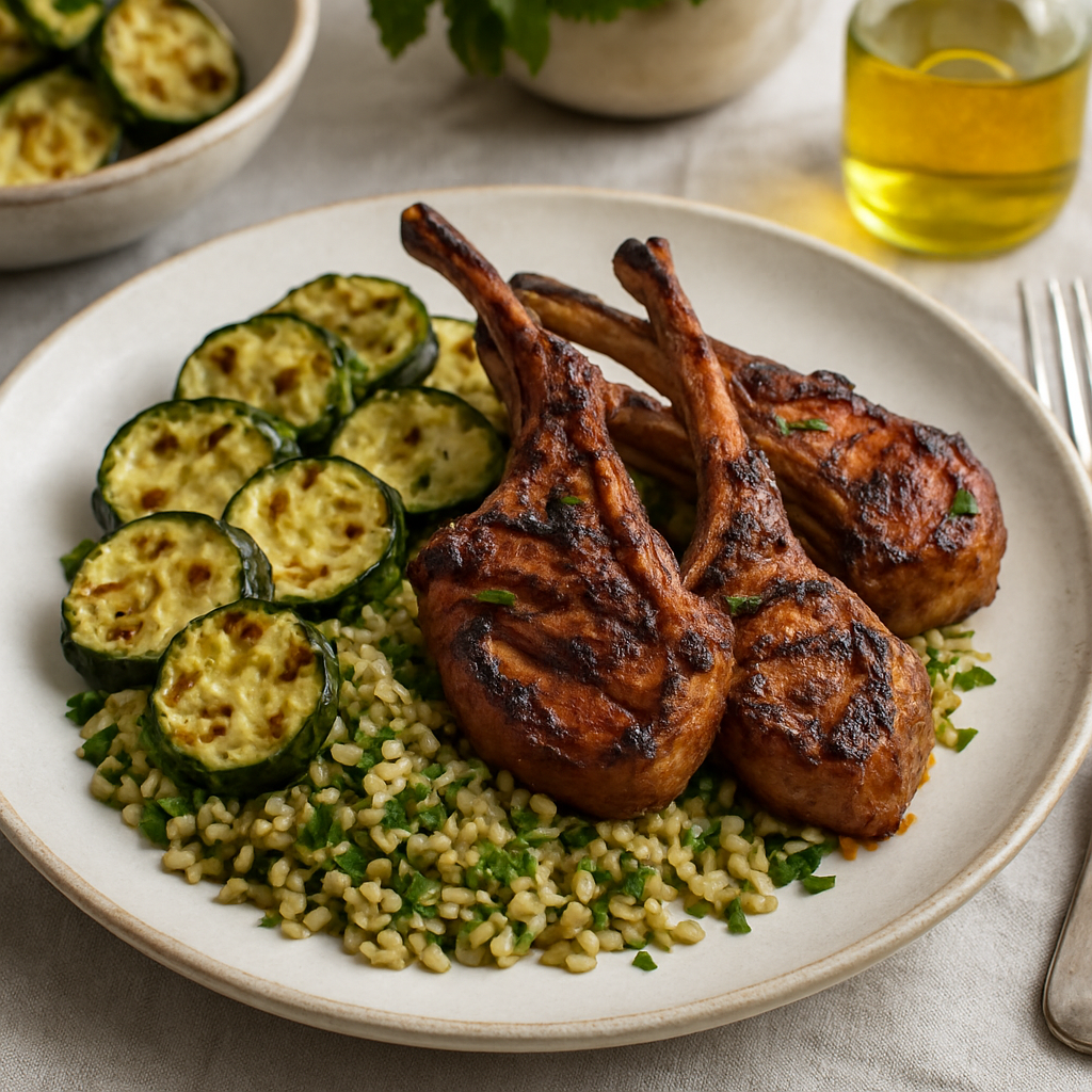 Grilled Harissa Lamb Chops with Roasted Courgette and Herbed Freekeh