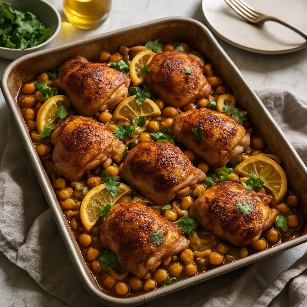 Moroccan Chicken Traybake with Chickpeas and Preserved Lemon