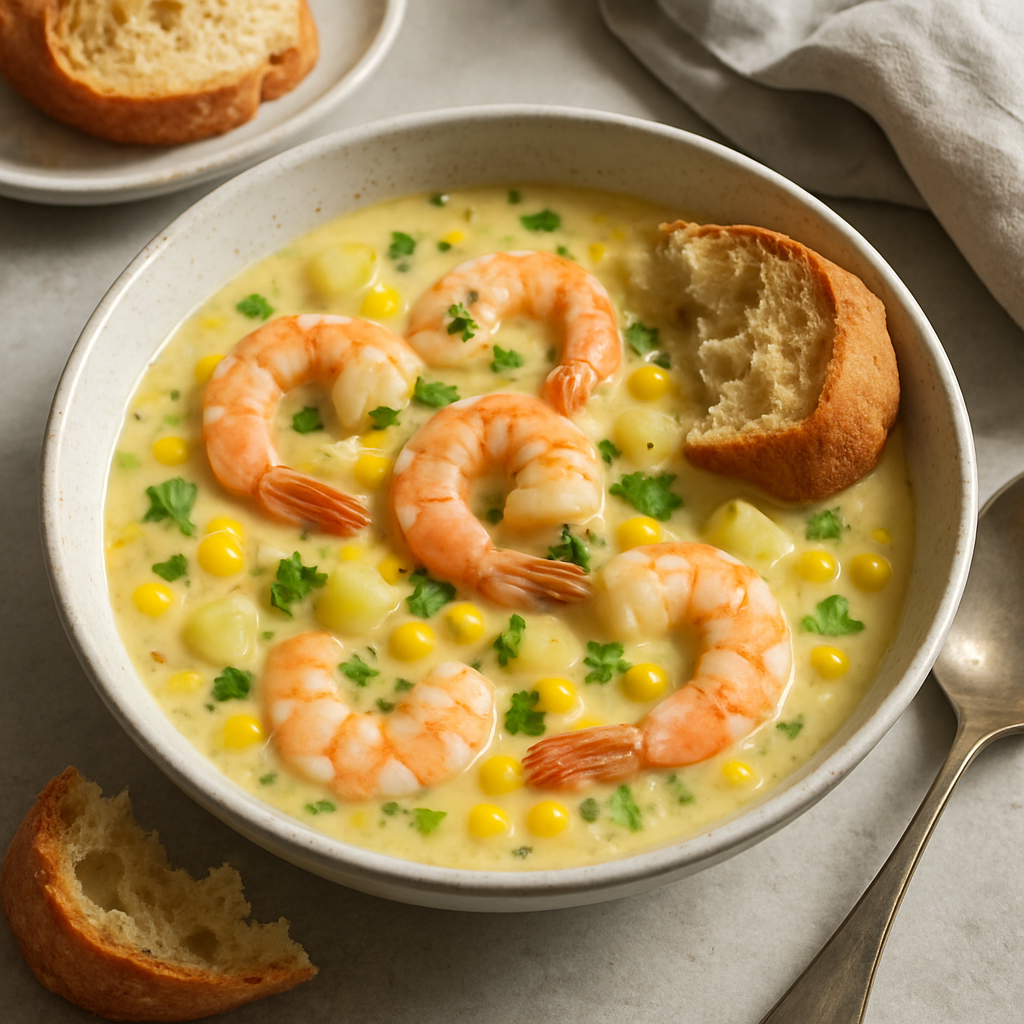 Prawn and Sweetcorn Chowder with Crusty Bread