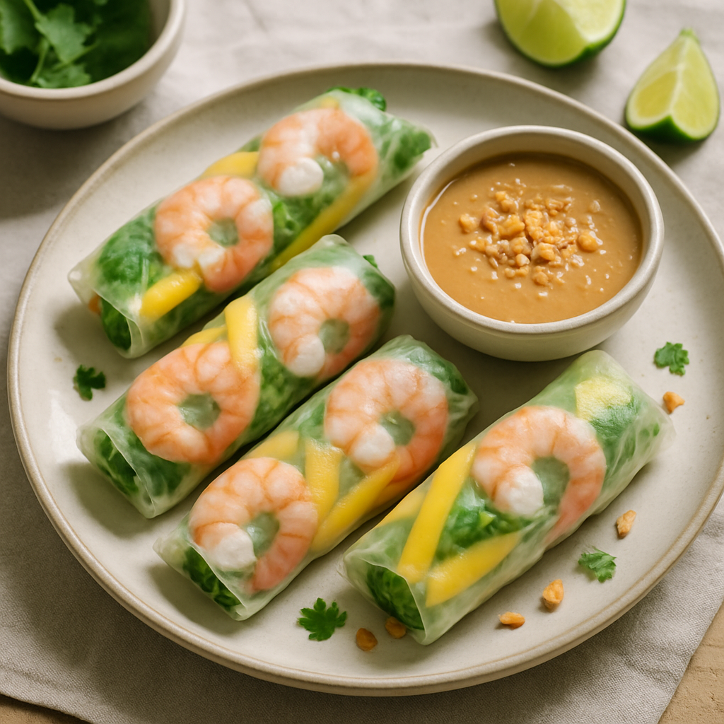 Prawn and Mango Rice Paper Rolls with Peanut Dipping Sauce
