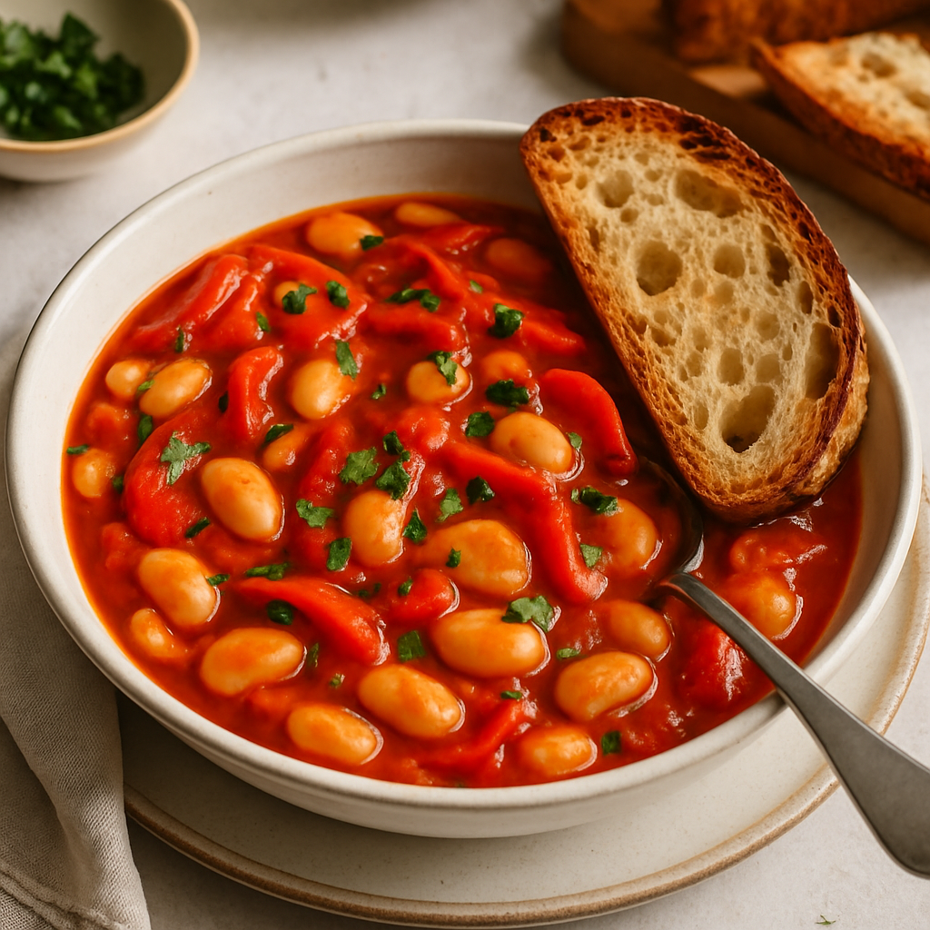 Roasted Red Pepper and Butter Bean Stew with Crusty Sourdough