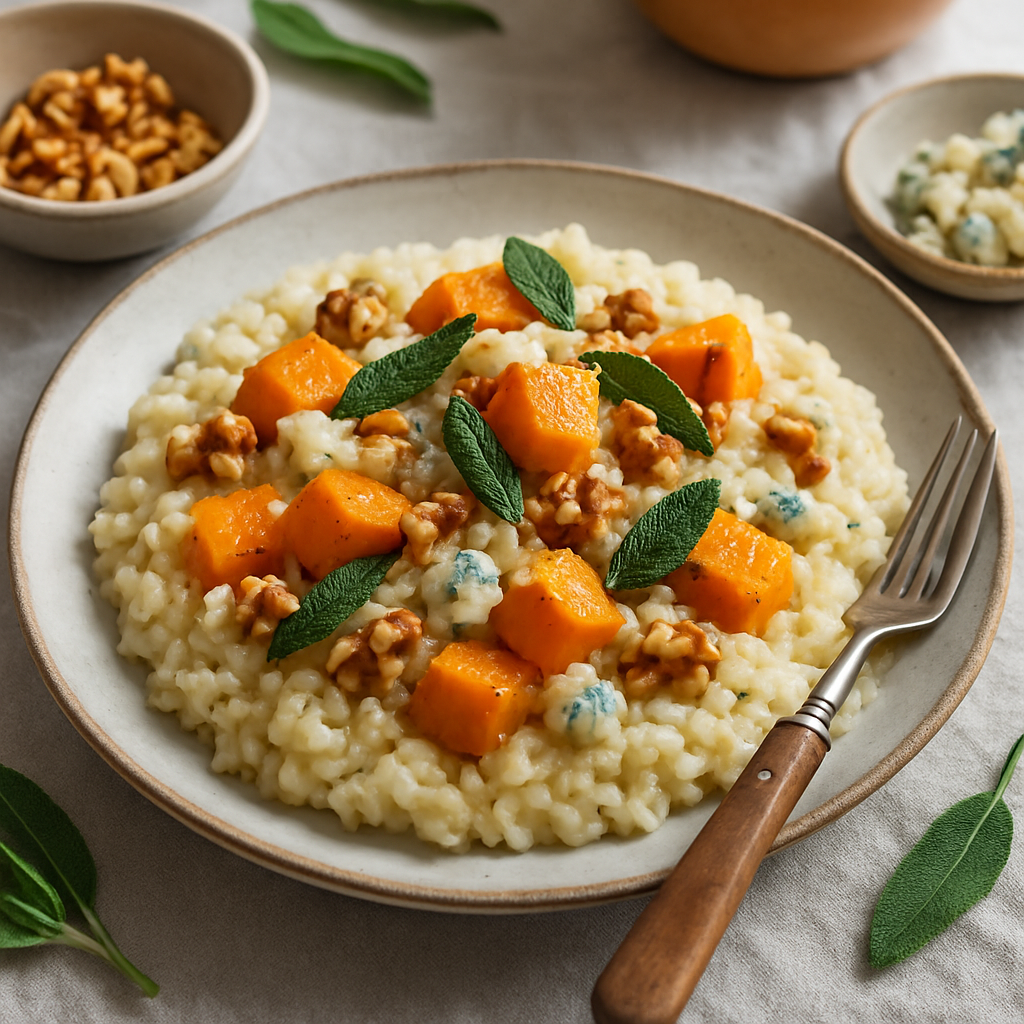 Roasted Squash and Blue Cheese Risotto with Toasted Walnuts and Sage