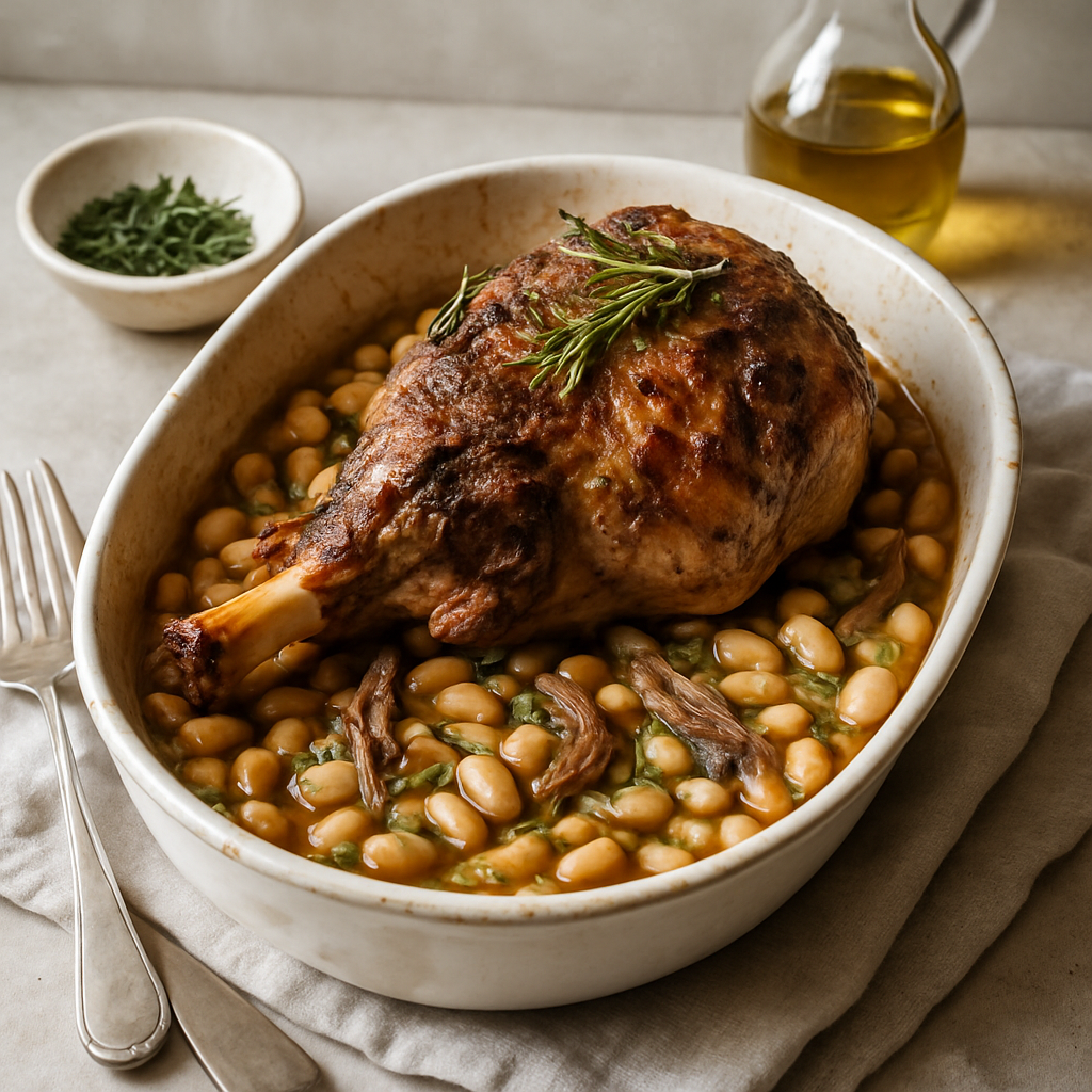Slow-Roasted Lamb Shoulder with White Beans, Rosemary and Anchovy