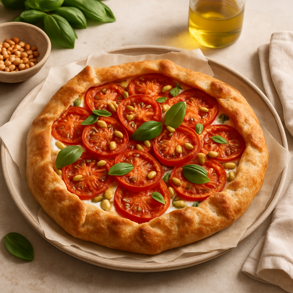 Slow-Roasted Tomato and Ricotta Galette with Fresh Basil and Toasted Pine Nuts