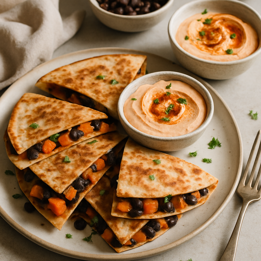 Sweet Potato and Black Bean Quesadillas with Smoky Soured Cream